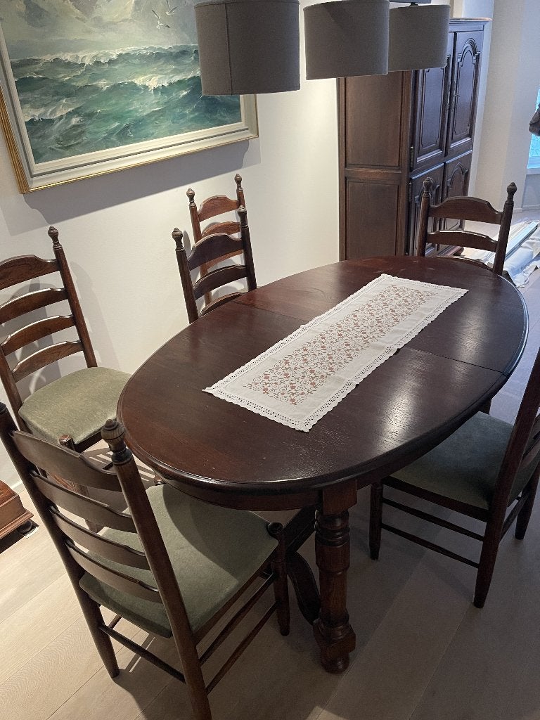 Eiken tafel met 6 stoelen, Huis en Inrichting, Ophalen, Gebruikt, 100 tot 150 cm, Eikenhout
