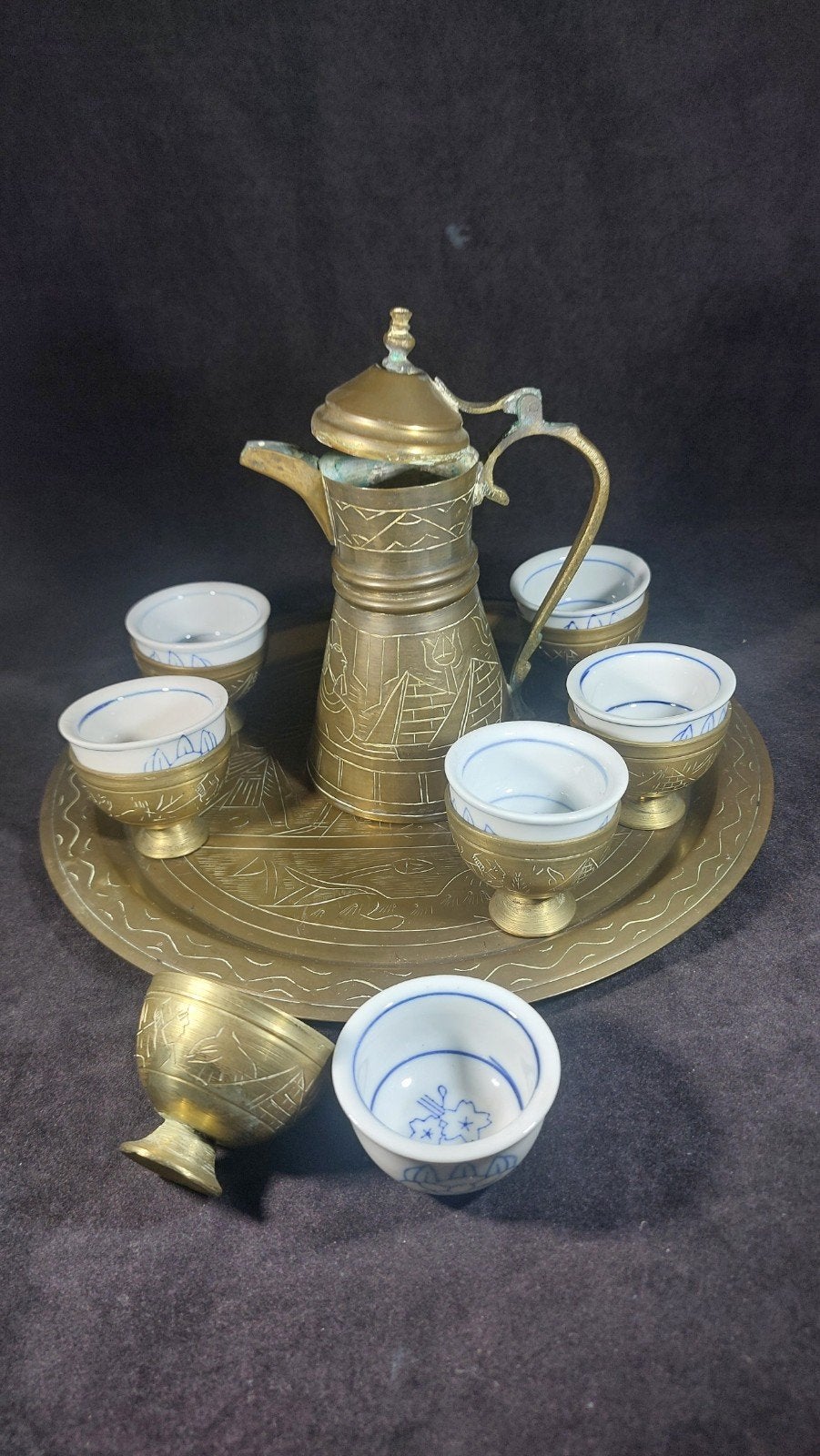 Authentieke complete Koperen Koffieset met Dienblad en Kopje, Antiek en Kunst, Ophalen of Verzenden
