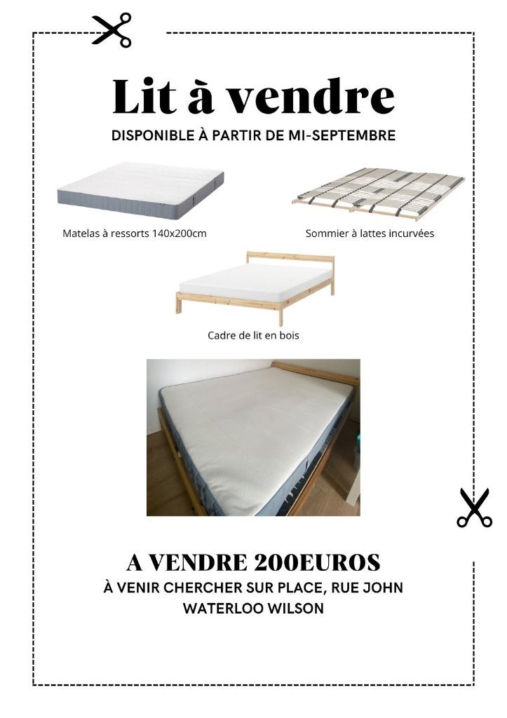 Lit double 140x200cm, Beige, Enlèvement, Bois, Deux personnes