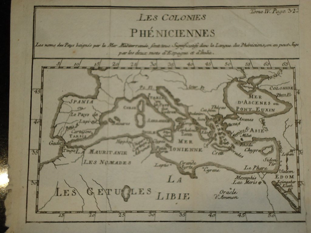 Les colonies phéniciennes XVIII 1754 gravure kaart G Ramirez, Ophalen of Verzenden
