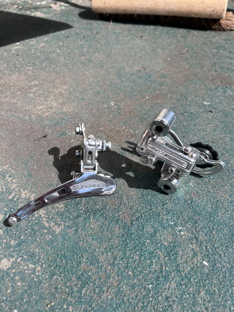 SunTour Superbe voor- en achterderailleur, Fietsen en Brommers, Fietsonderdelen, Gebruikt, Staal, Ophalen of Verzenden, Derailleur of Ketting