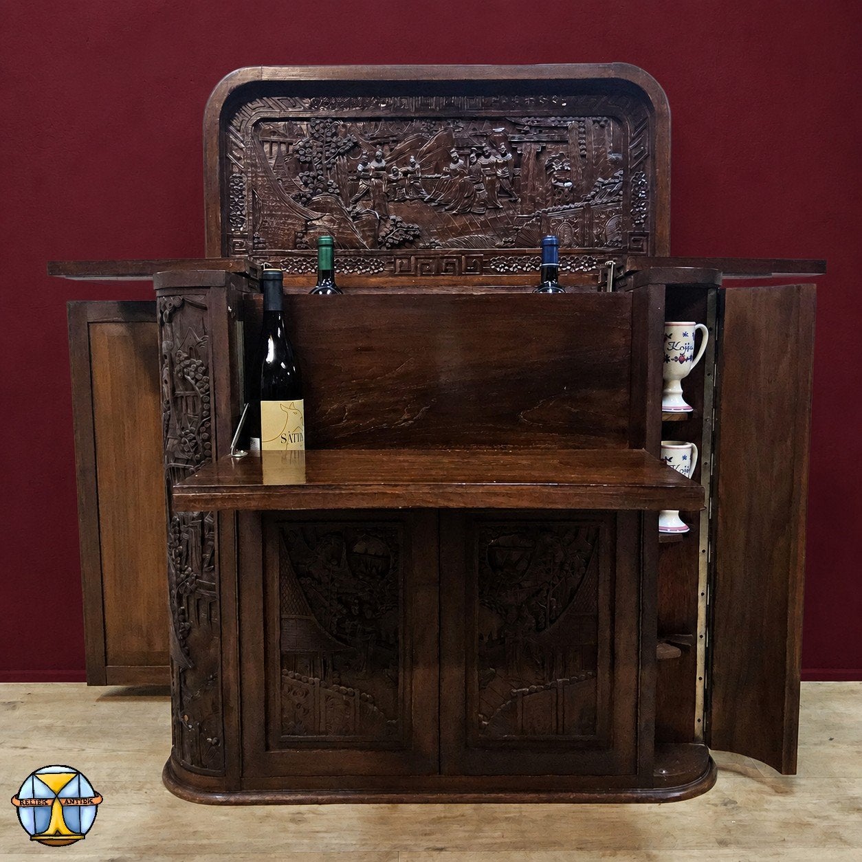 Vintage teak houten Thaise / Aziatische barkkast / drankkast, Huis en Inrichting, Barren, Ophalen of Verzenden, Gebruikt