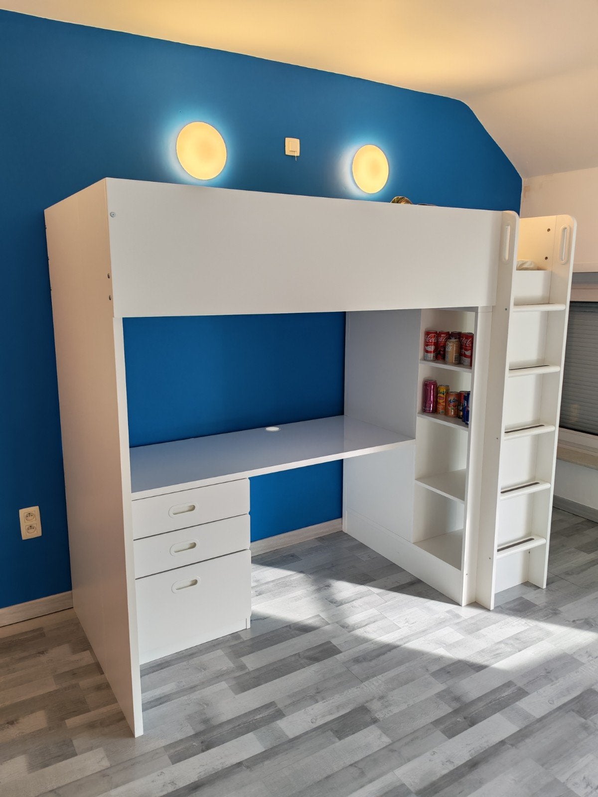 Lit mezzanine blanc avec bureau et garde robe, Enlèvement, Lit mezzanine