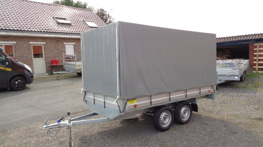 Nieuwe ongeremde plateau met huif. 304 x 179 x 150. 750 kg, Auto diversen, Aanhangers en Bagagewagens, Ophalen, DELJE, Nieuw, Info@alleaanhangwagens.be