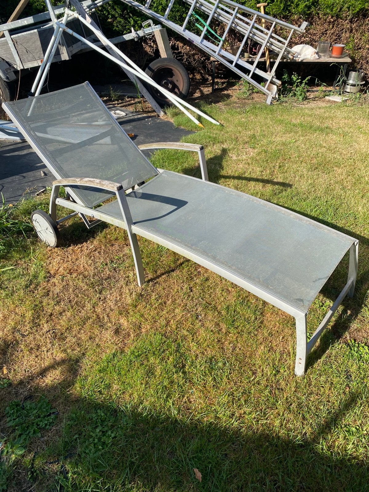 Ligbed met wielen uit Aluminium, Tuin en Terras, Ophalen, Gebruikt, Aluminium, Verrijdbaar