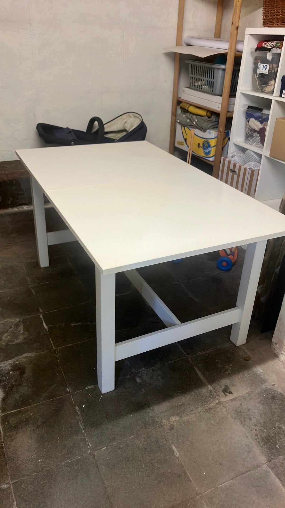 Witte tafel 150 x 90 x 75 verlengbaar tot 205, Huis en Inrichting, Ophalen, Gebruikt, 50 tot 100 cm, Vijf personen of meer