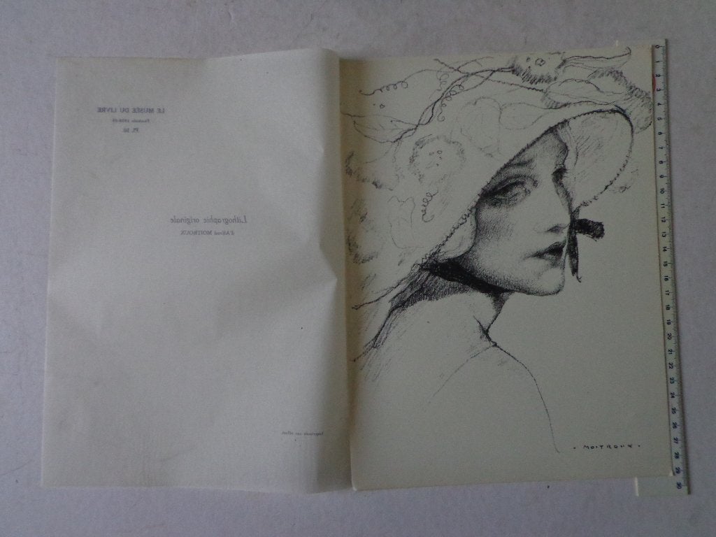litho van Alfred Moitroux "Elegante vrouw met hoed", Antiek en Kunst, Gesigneerd, Ophalen of Verzenden, Lithografie