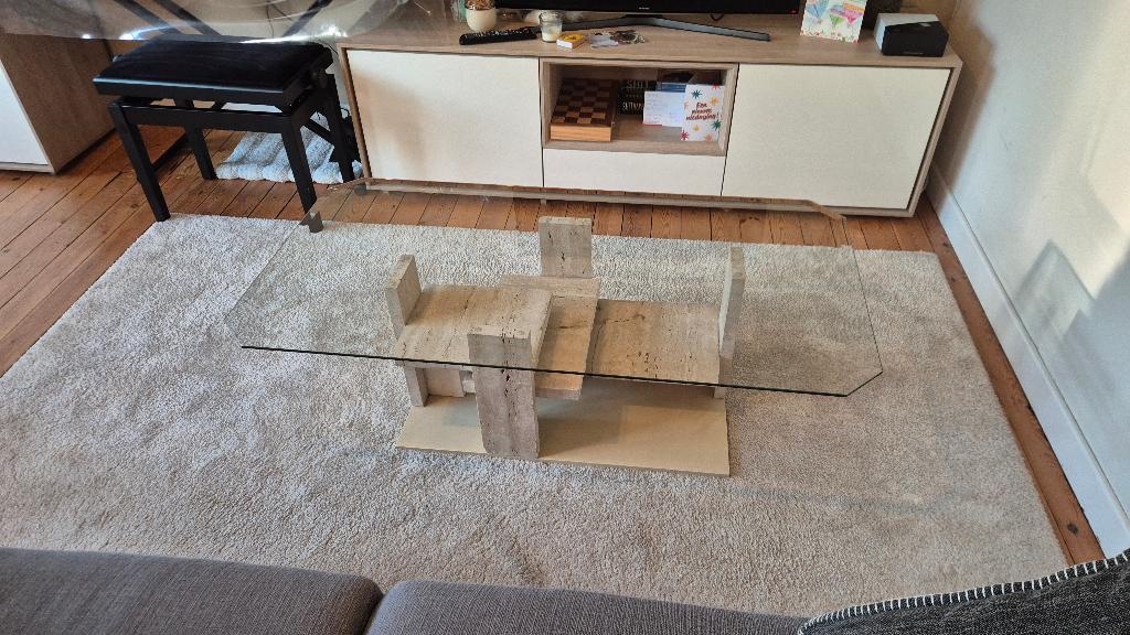 Sculpturale Travertijn Salontafel (Jaren '70/’80), Huis en Inrichting, Ophalen, Gebruikt, 100 tot 150 cm, Travertine Modernisme