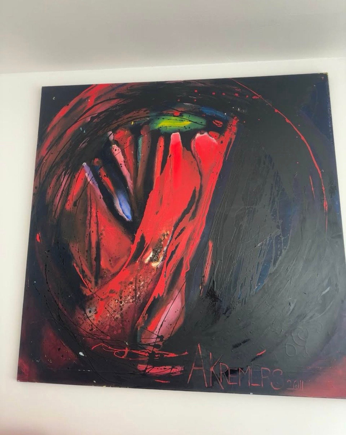 Abstract schilderij op canvas – gesigneerd, Ophalen