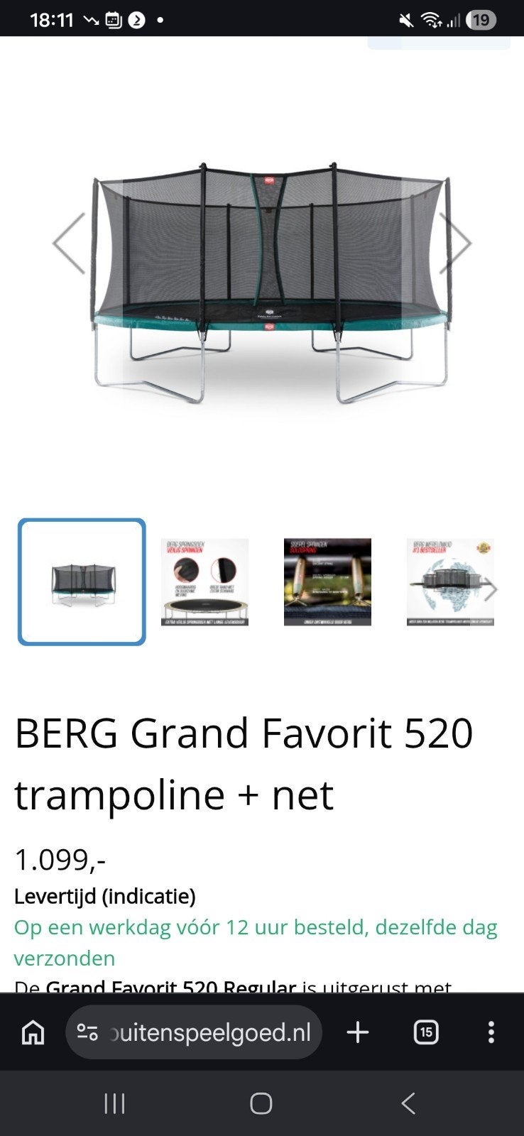 BERG Grand Favorit 520 trampoline + net, Enfants & Bébés, Jouets | Extérieur | Trampolines, Enlèvement