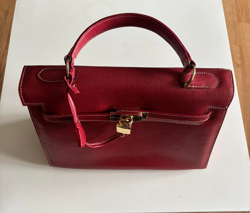 Sac à main en cuir rouge avec fermeture cadenas à clé, Enlèvement, Comme neuf, Rouge, Sac à main