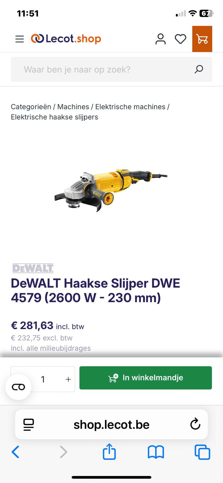 DeWALT Haakse Slijper DWE met diamantschijf, Enlèvement, Utilisé, 1000 watts ou plus, Meuleuse d'angle