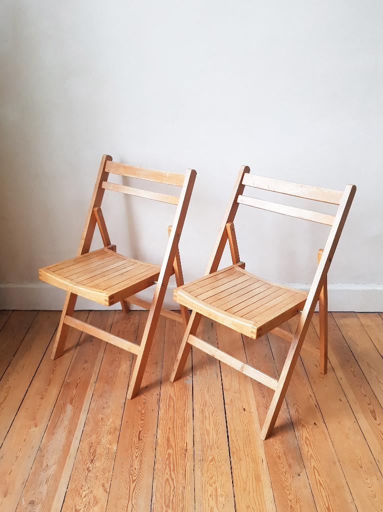 Paire de chaises pliables vintage en bois (2 paires dispo), Jardin & Terrasse, Enlèvement ou Envoi, Comme neuf, Bois, Pliant