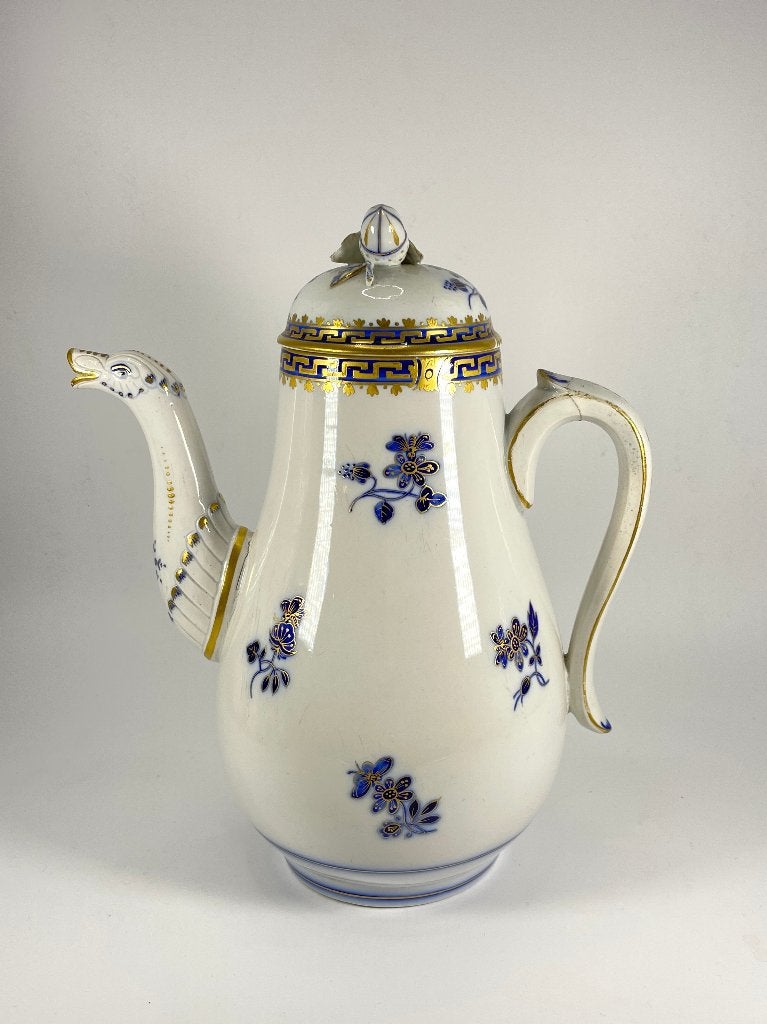 Antieke 18e-eeuwse Doornikse koffiepot van zacht porselein, Ophalen of Verzenden