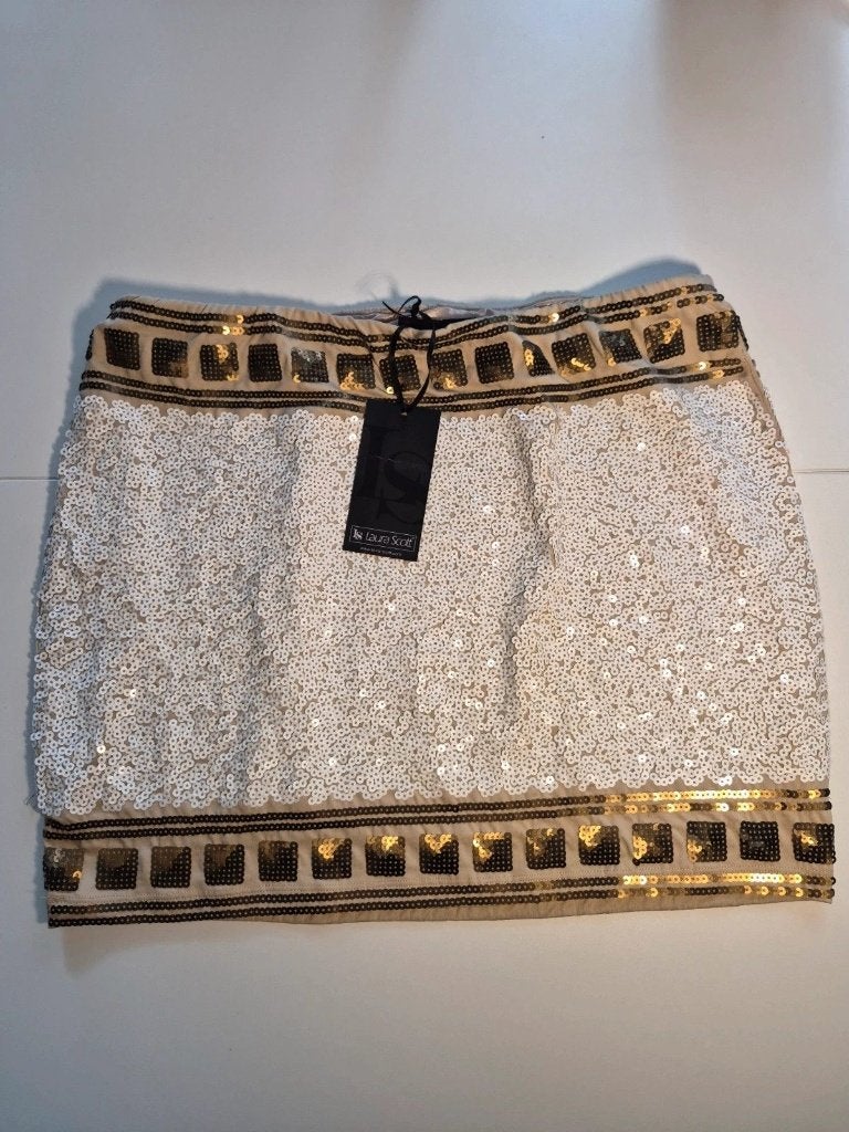 Laura Scott Paillettenrokje - Nieuw met kaartje , zomer rok, Vêtements | Femmes, Neuf, Taille 38/40 (M), Enlèvement ou Envoi, Blanc