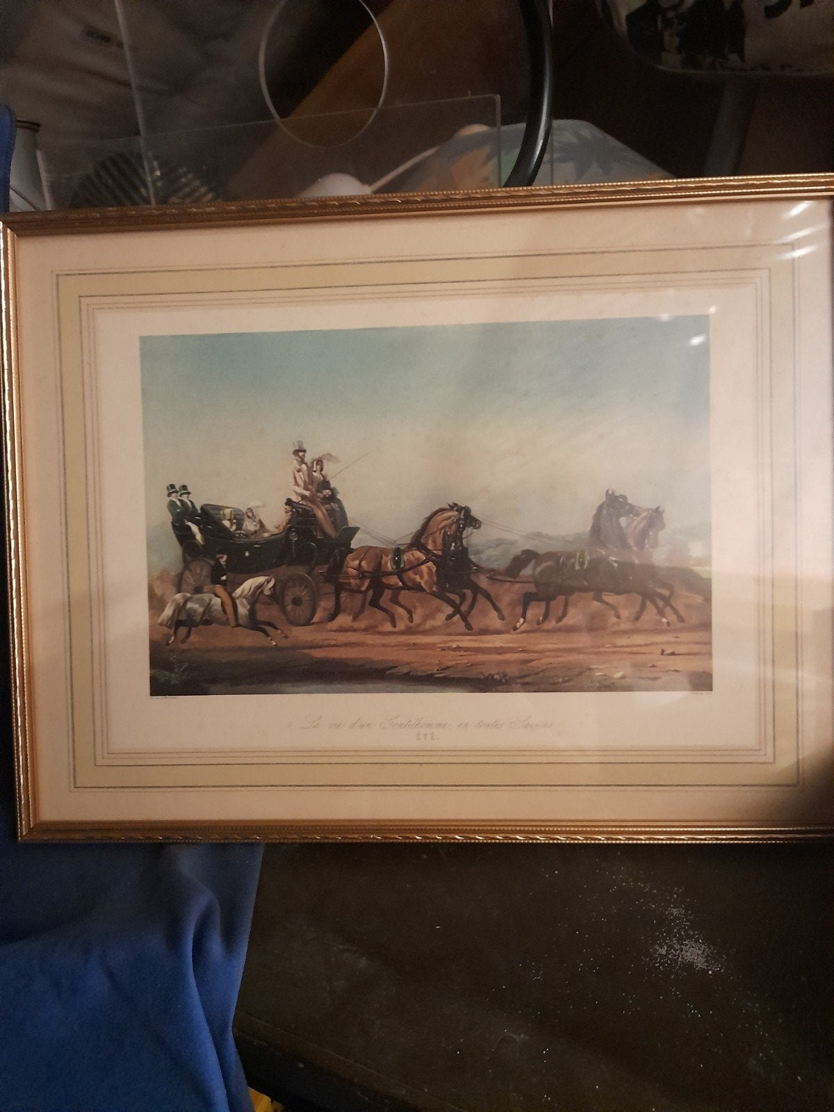 Ingelijste prent: " La vie d un gentihomme", Ophalen of Verzenden, Foto, Prent