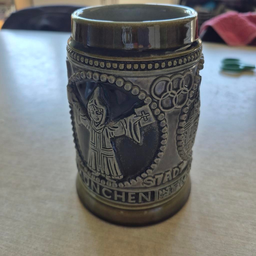 Bier beker 1972 munchen olymischespelen, Verzamelen, Biermerken, Ophalen