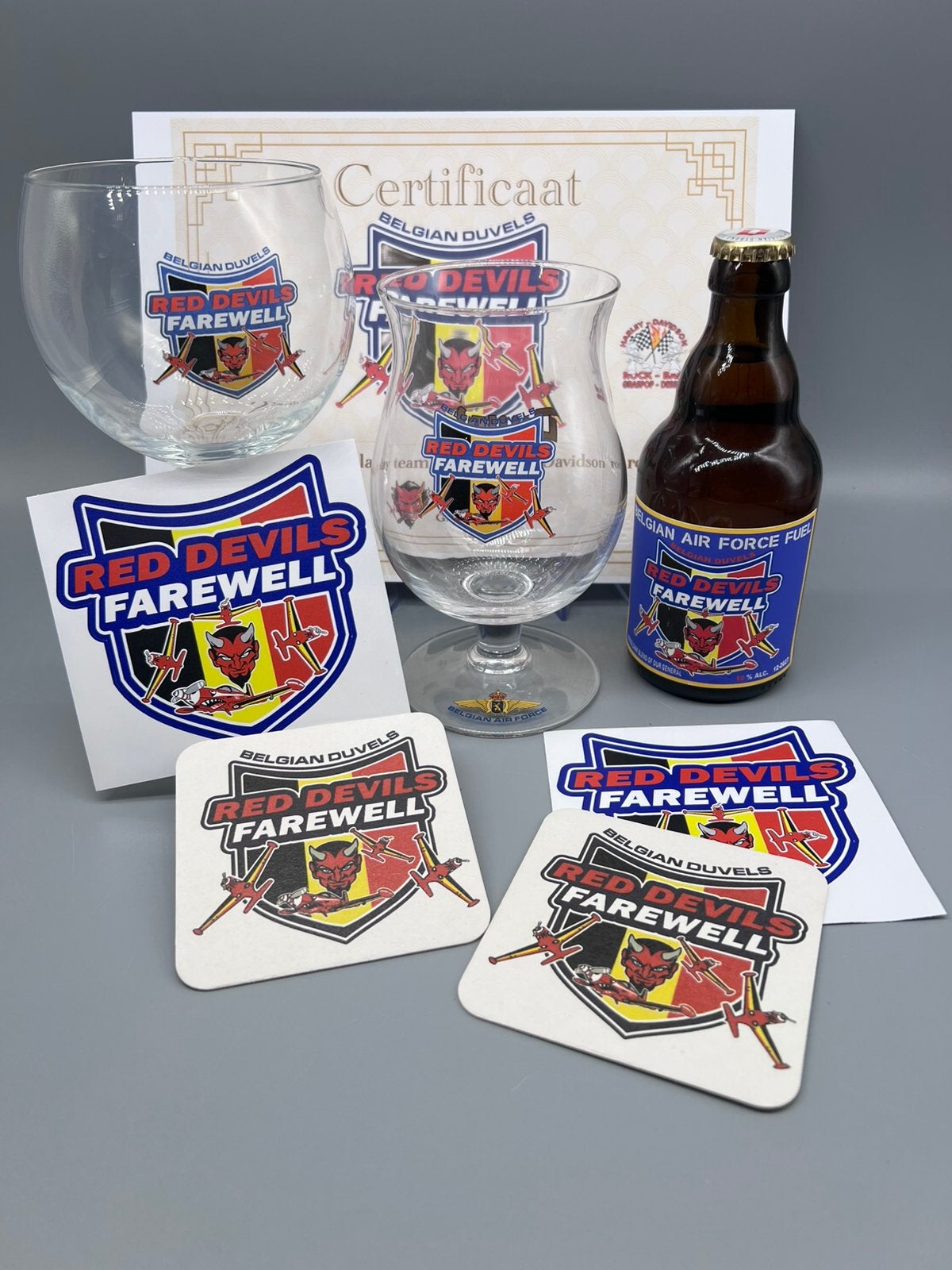 Duvel Red Devils Farewell set, Verzamelen, Biermerken, Ophalen of Verzenden, Zo goed als nieuw, Duvel