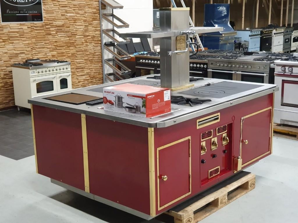 🔥Luxe fornuis Molteni Eiland Bordeaux Rood & Messing, Ophalen, 60 cm of meer, Zo goed als nieuw, Gas