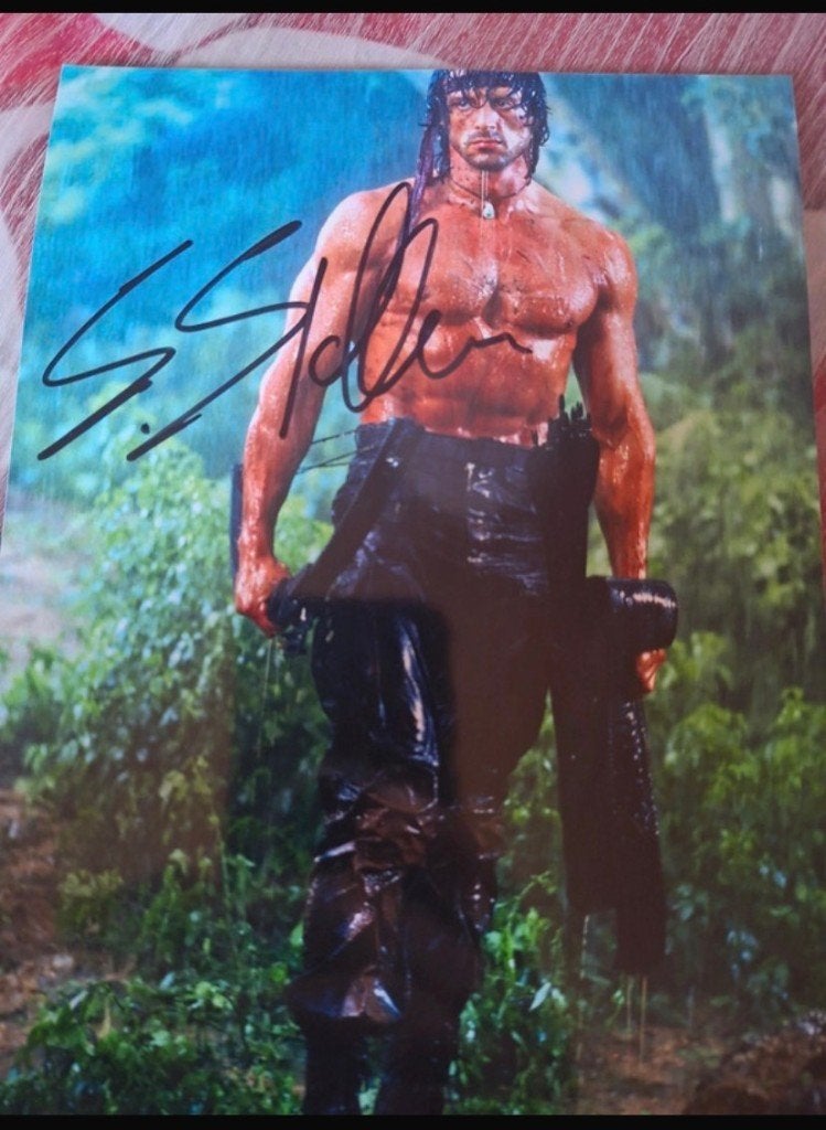 Handtekening Sylvester Stallone, Verzenden, Zo goed als nieuw, Film, Foto of Kaart