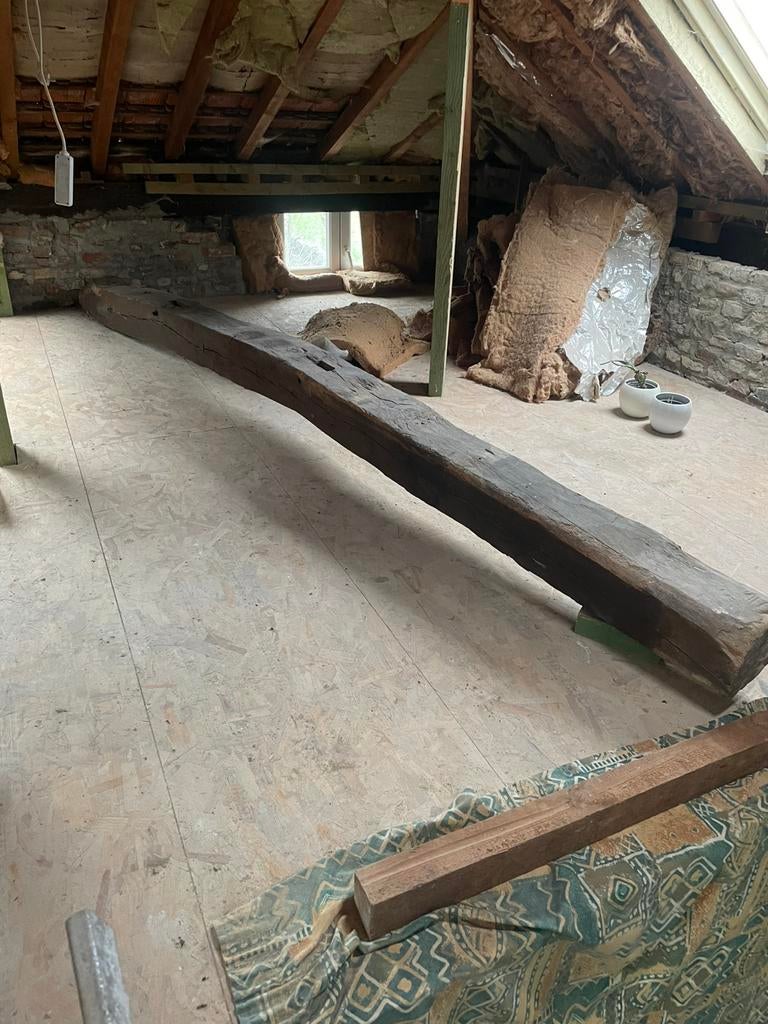 Poutre chêne arquée 4m 20/20 gebogen eiken balk 150 ans/jaar, Ophalen, Gebruikt, Eiken, Balk
