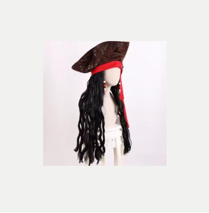 Perruque cosplay de luxe Jack Sparrow avec chapeau et perles, Enlèvement ou Envoi, Neuf