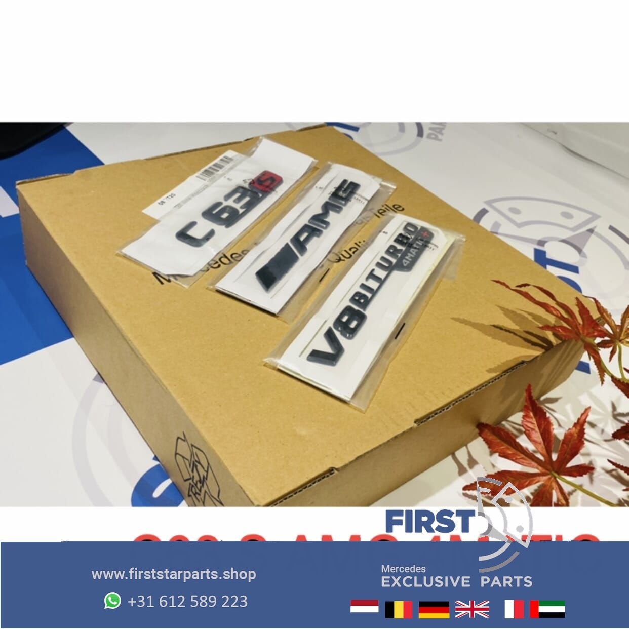 W205 C63S 4MATIC+ AMG LOGO SET ZWART EMBLEMEN SET Mercedes C, Gebruikt, -, Ophalen of Verzenden, -