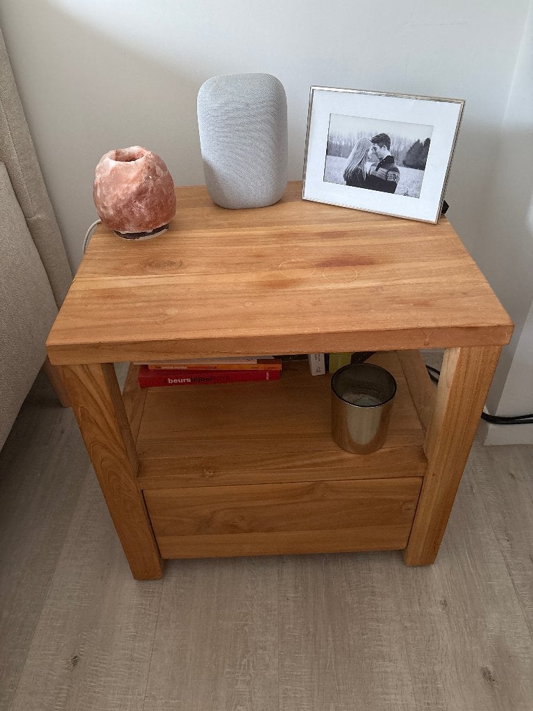 2 x teak nachtkastje maisons du monde, Huis en Inrichting, Ophalen, Gebruikt, 45 tot 65 cm, Minder dan 55 cm