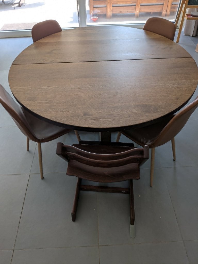 Ronde eettafel, Huis en Inrichting, Tafels | Eettafels, Ophalen, 100 tot 150 cm, Zo goed als nieuw, Vijf personen of meer