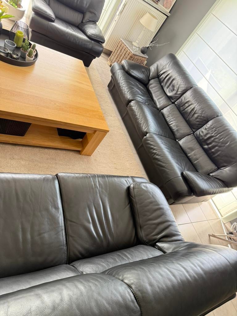3-2-en 1zit buffellederen salon te koop, Ophalen, Leer, Zo goed als nieuw, Rechte bank