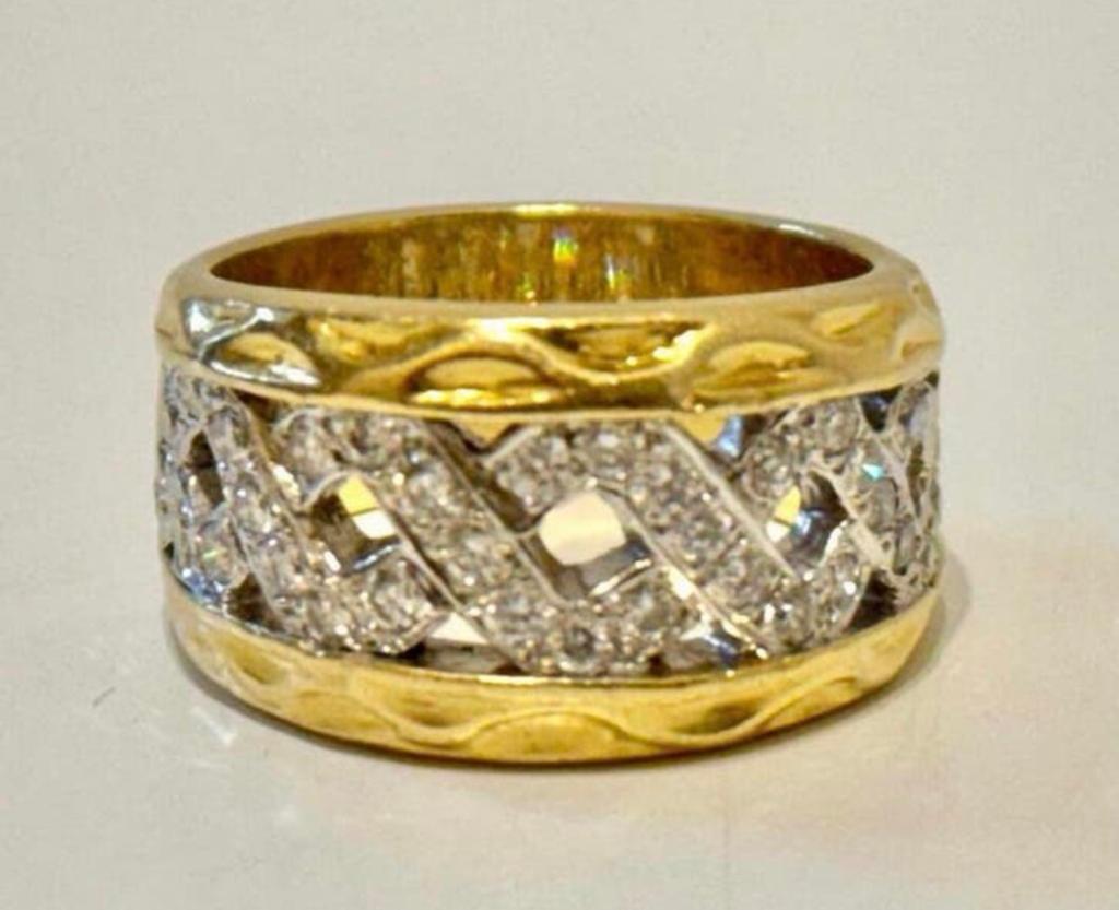 18 karaat gouden bandring 15 gram met natuurlijke diamanten!, Bijoux, Sacs & Beauté, Bagues, Femme ou Homme, 18 à 19, Jaune, Or