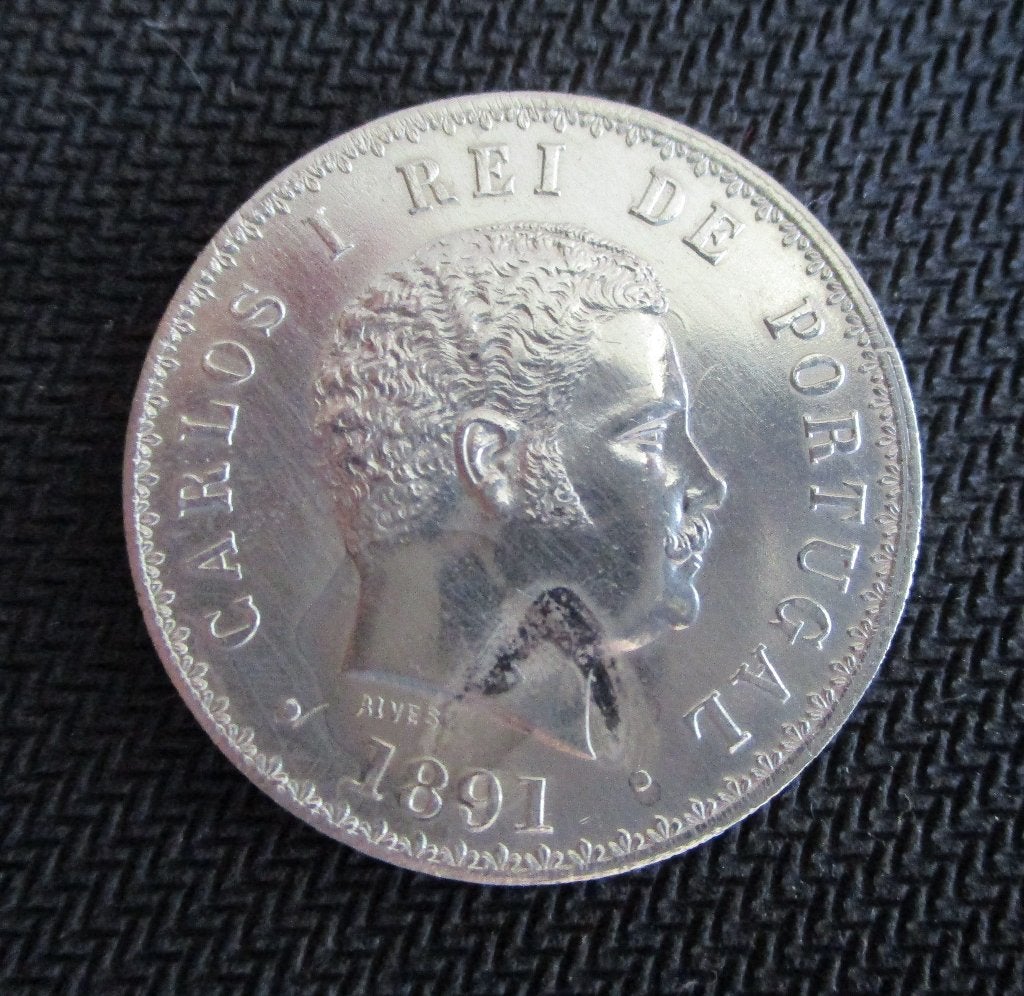 9.2- D. CARLOS-l-REI de PORTUGAL-1891-Fijn Zilver- 500 REIS, Timbres & Monnaies, Monnaie en vrac, Argent, Portugal, Autres valeurs