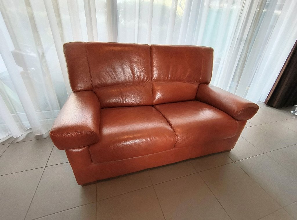 Tweezit zetel leder, Huis en Inrichting, Ophalen, 150 tot 200 cm, Tweepersoons, Zo goed als nieuw