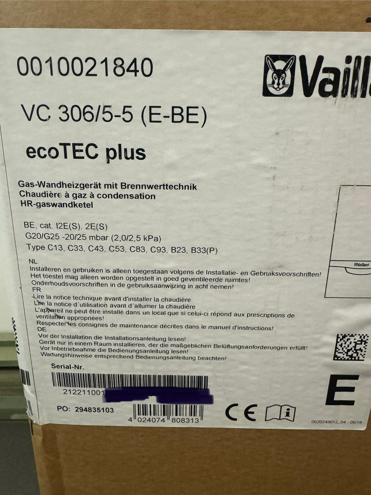 Vaillant ecotec plus VC 306/5-5 NIEUW, Bricolage & Construction, Chauffage & Radiateurs, Enlèvement, Neuf, Chaudière CC ou Chaudière combinée