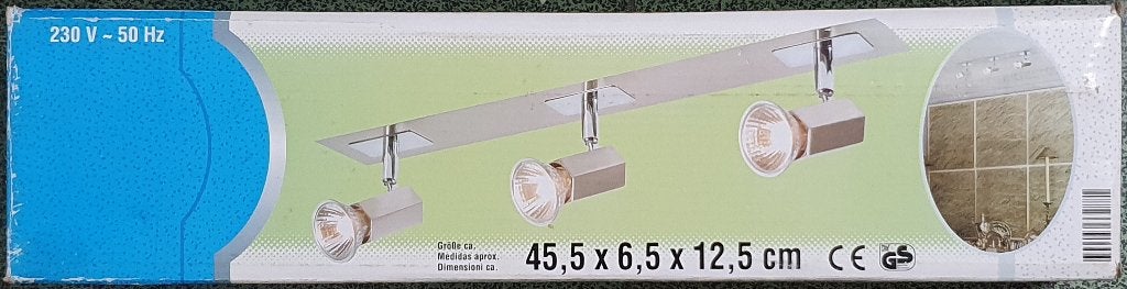 Plafonnier halogène muni de 3 spots - NEUF, Neuf, Halogène, Matériel de fixation inclus, Enlèvement