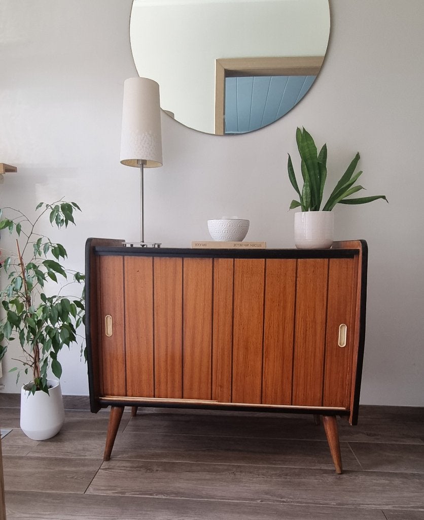 Vintage mid-century kastje met schuifdeuren, Antiek en Kunst, Ophalen
