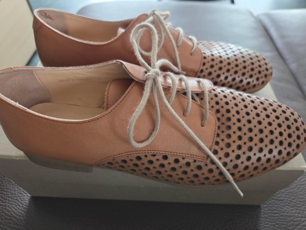 Camel lederen veterschoen/Molière Sens Unique - 38, Ophalen, Schoenen met lage hakken, Sens Unique, Bruin