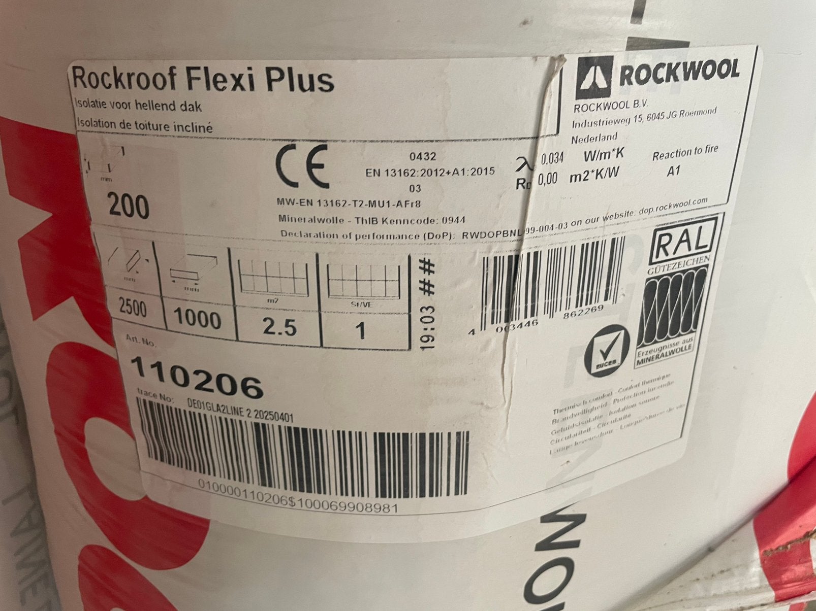 Rockwool Rockroof Flexi Plus 200 mm, Isolation de toiture, 12 cm ou plus, Neuf, 15 m² ou plus