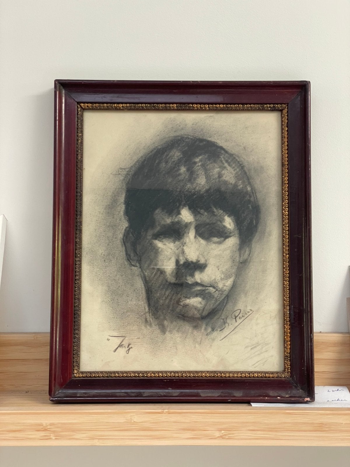Portret Jantje - Kurt Peiser, Antiek en Kunst, Kunst | Tekeningen en Fotografie, Ophalen, Tekening, Houtskooltekening, Ingelijst