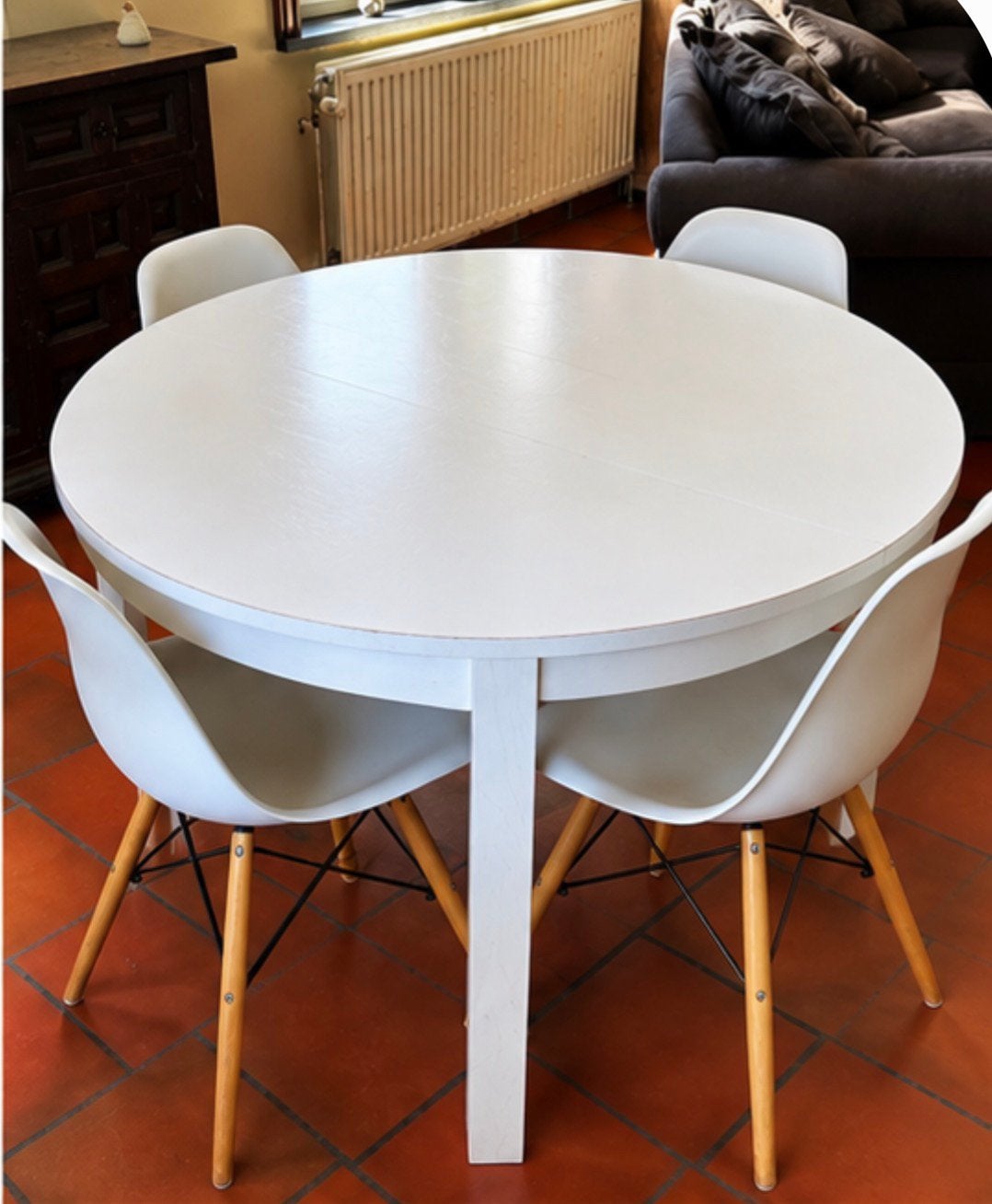 Table extensible avec ses 4 chaises, Maison & Meubles, 100 à 150 cm, Cinq personnes ou plus, Rond, Enlèvement