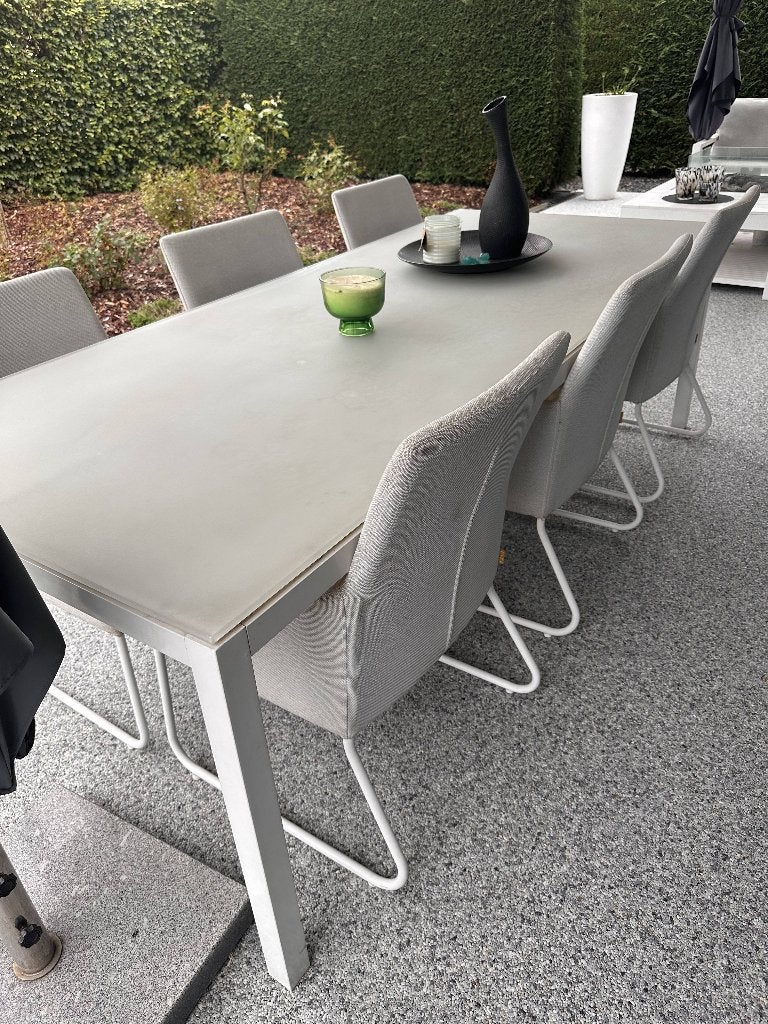 Belle table à manger en verre Bristol + 6 chaises, Enlèvement, Utilisé, Aluminium