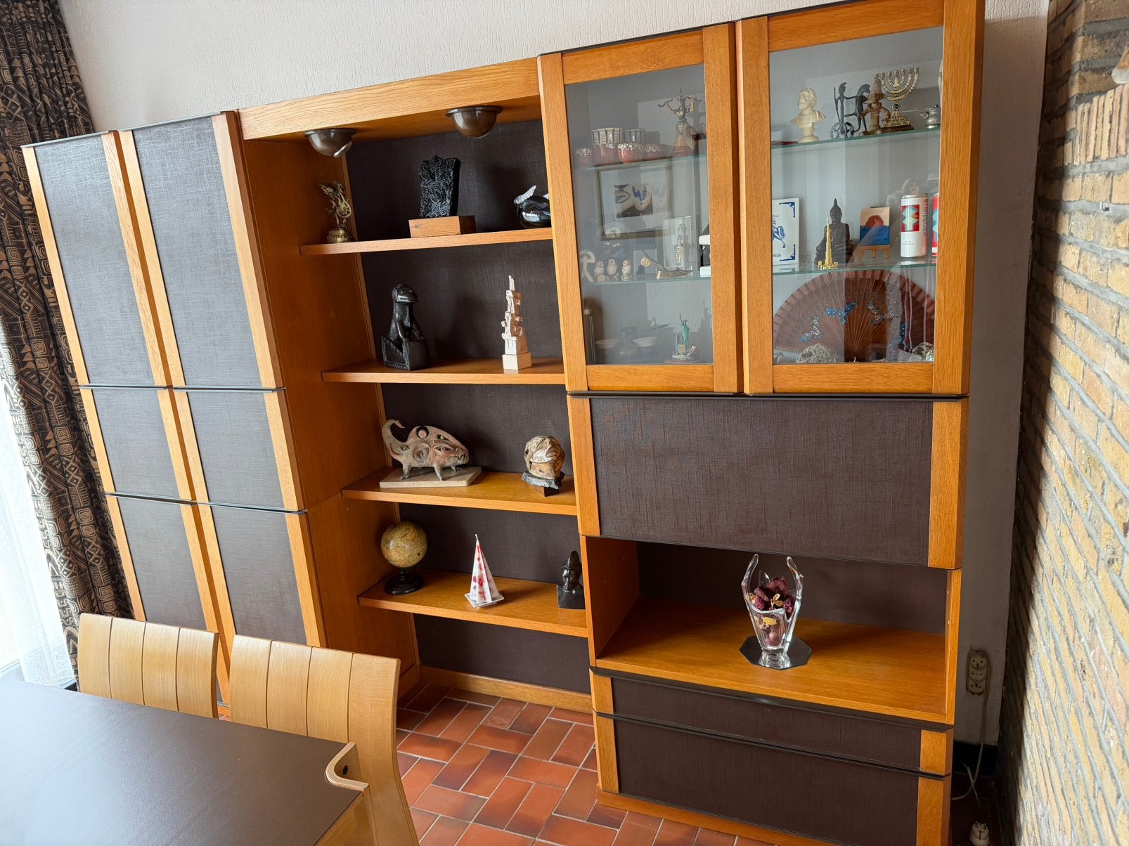 Vintage modulaire wandkast – eik & antraciet – jaren ’70, Ophalen, Gebruikt, Eikenhout, Met deur(en)