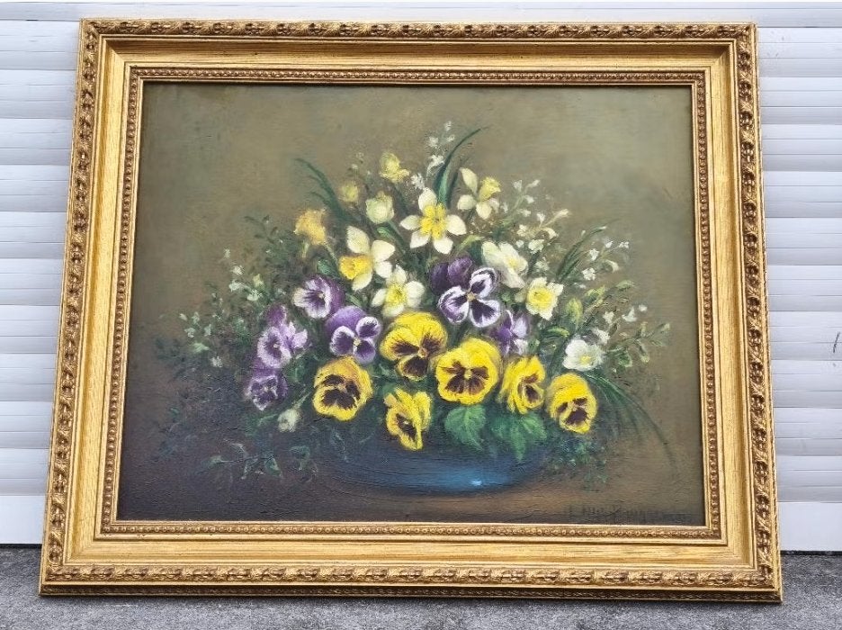 huile sur panneau fleurs signe louise nys bruggeman, Enlèvement ou Envoi, Fleurs, Panneau