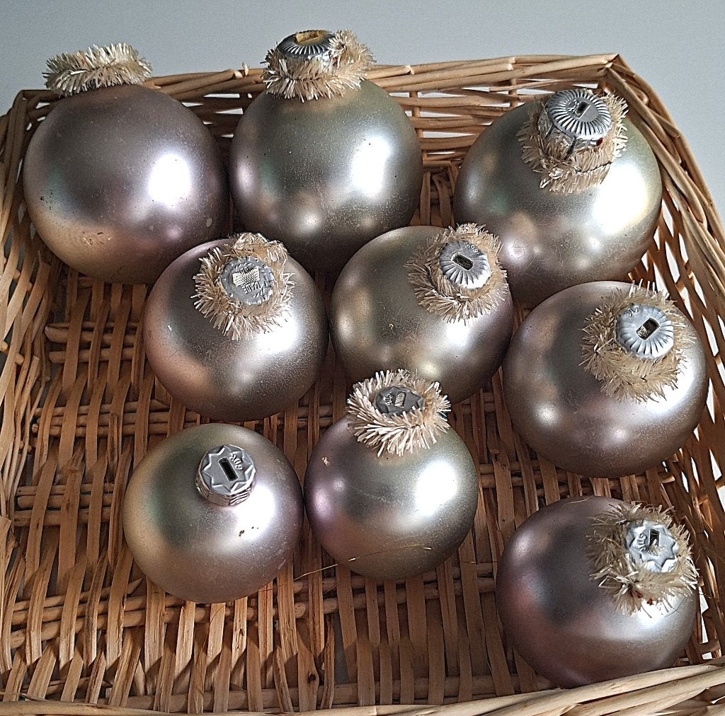 set van 9 vintage glazen kerstballen – Made in GDR, Diversen, Ophalen of Verzenden, Gebruikt