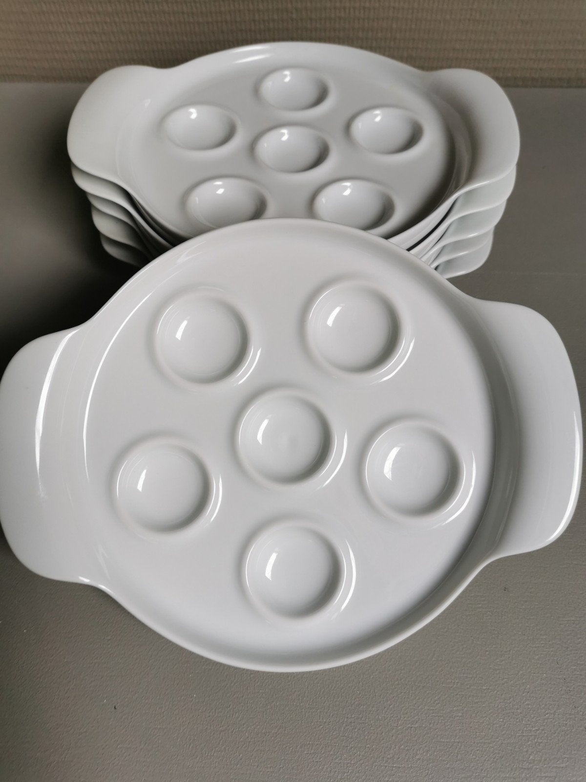 6 x escargots schaaltjes in porselein voor in oven, Maison & Meubles, Enlèvement, Comme neuf, Porcelaine, Balance ou Balances