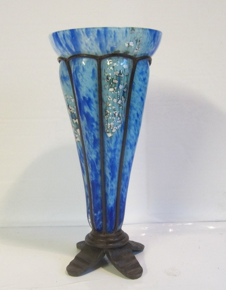 Antieke art deco vaas André Delatte smeedijzer voet ca 1920, Verzenden