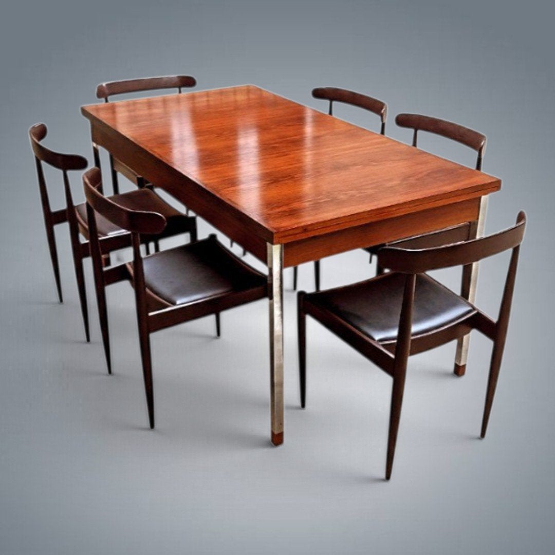 Table et chaises Vintage Alfred Hendrickx Palissandre 1960's, Huis en Inrichting