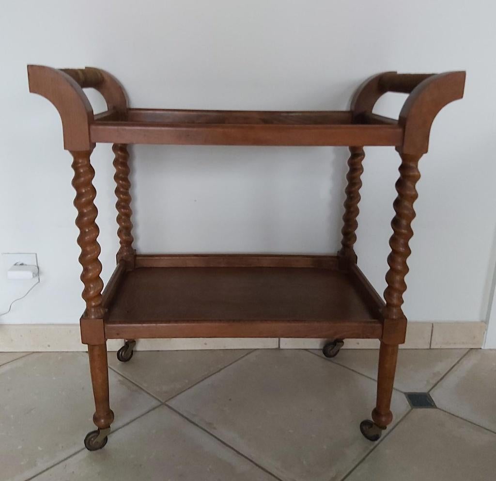 Prachtige oude houten thee wagen / trolley gedraaide poten, Ophalen