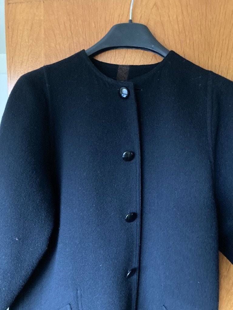 MANTEAU LONG RÉVERSIBLE EN LAINE NOIRE POUR FEMME, Enlèvement ou Envoi, Taille 38/40 (M)