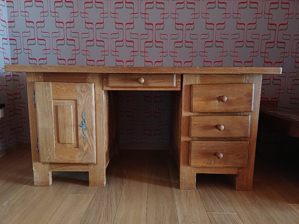 Bureau en chêne rustique avec armoire et tiroirs, Autres marques, Autres styles, 81 cm, Enlèvement
